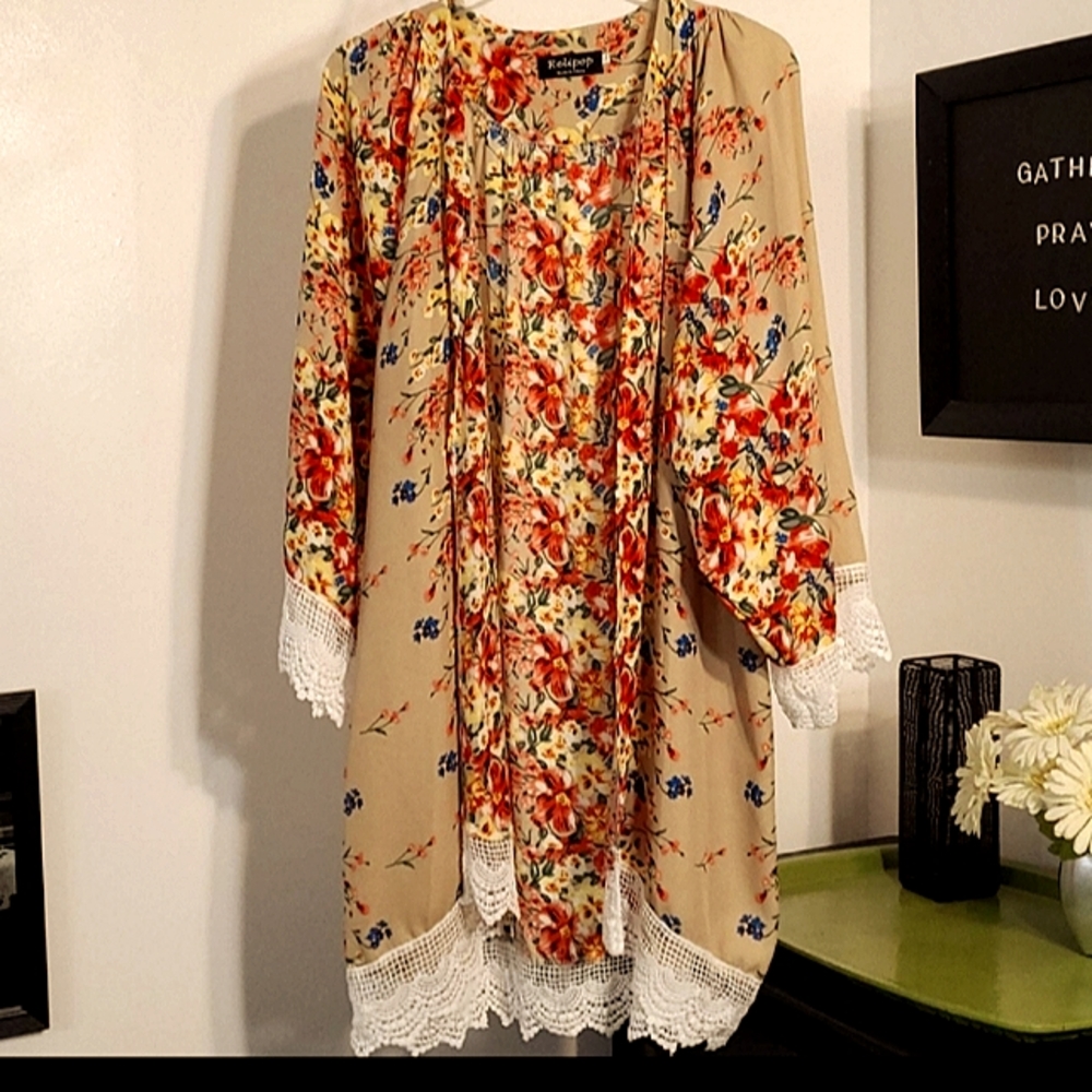 Kimono Open Cardigan Cover Up Floral Tatting - Picture 1 of 11
